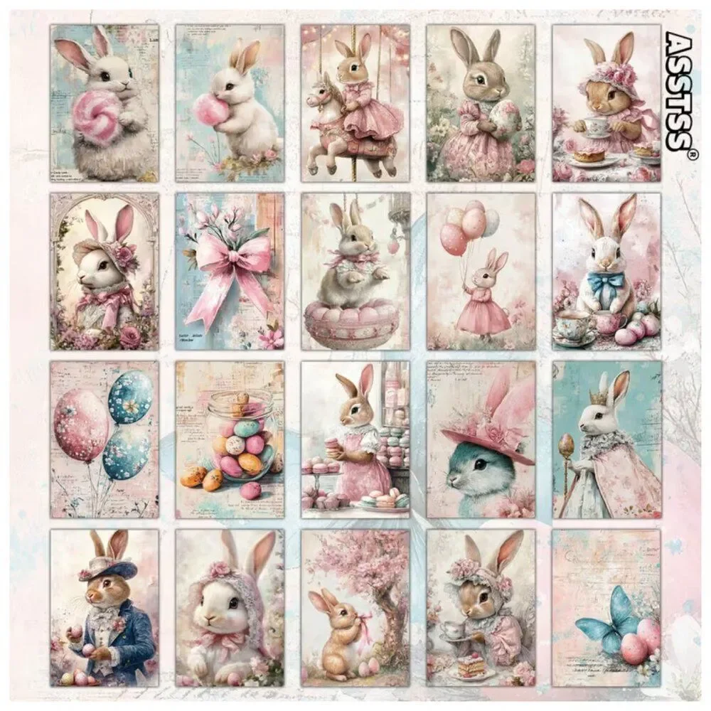 NWT 20pc Vintage Easter Bunny Shabby Chic Junk Journal Cards Craft Paper DIY Art